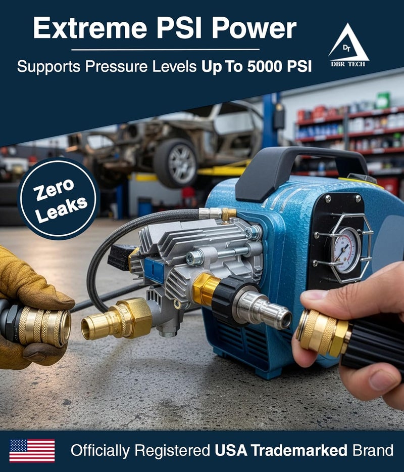 DBR Tech ® Pressure Washer Quick Connect Kit | M22-14mm Premium Brass Adapter Set, M22 Swivel to 3/8'' Quick Release Disconnect, 3/4 Inch Fittings for Power Washer Hose | Spray Gun Connector Kit - Image 2